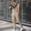 Men's Sports Set Jogging Suit Printed Summer Fashion Fun Short Sleeved Men's T Shirt Pants Set