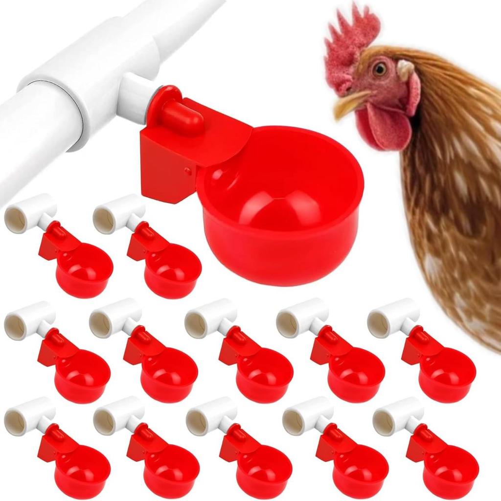 Abbeveratoio Automatico per Polli, Anatre e Quaglie: Set da 6 Pezzi con Bicchieri d'Acqua Spessi e Design a 3 Vie