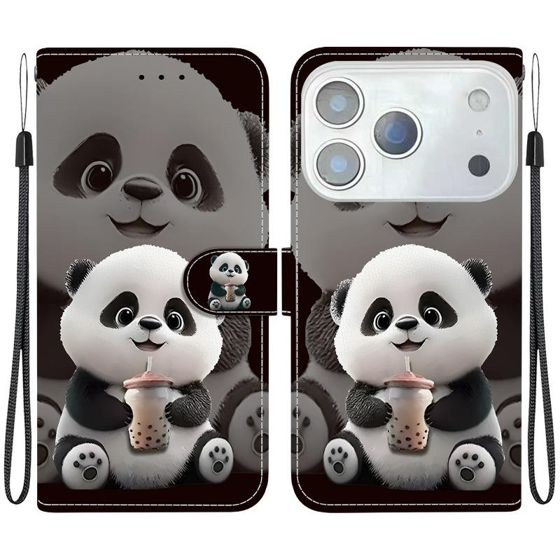Für Apple 17 Tier Hülle Löwe Panda Leder Handyhülle Für iPhone 17 Pro Max Air Wallet Flip Coque Karte Magnetisch Schutzhüllen