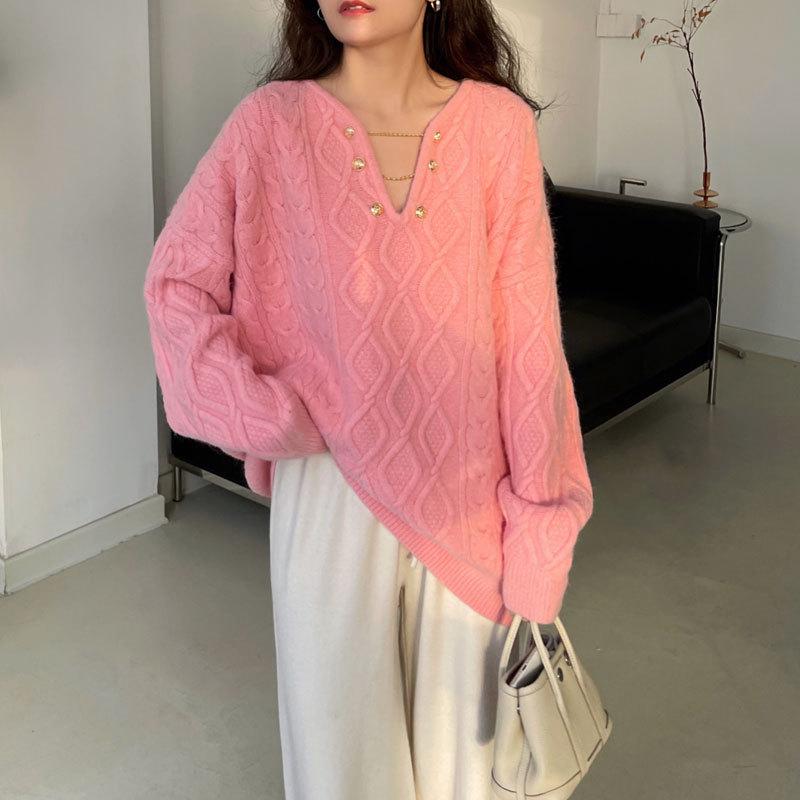 Herbst und Winter Damen Pullover Twist Temperament sanfter fauler Wind Pullover gestrickt Top lose Oberbekleidung Flut