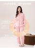 Autumn and winter pajama set for women, pink printed pure cotton long-sleeved V-neck home outfit