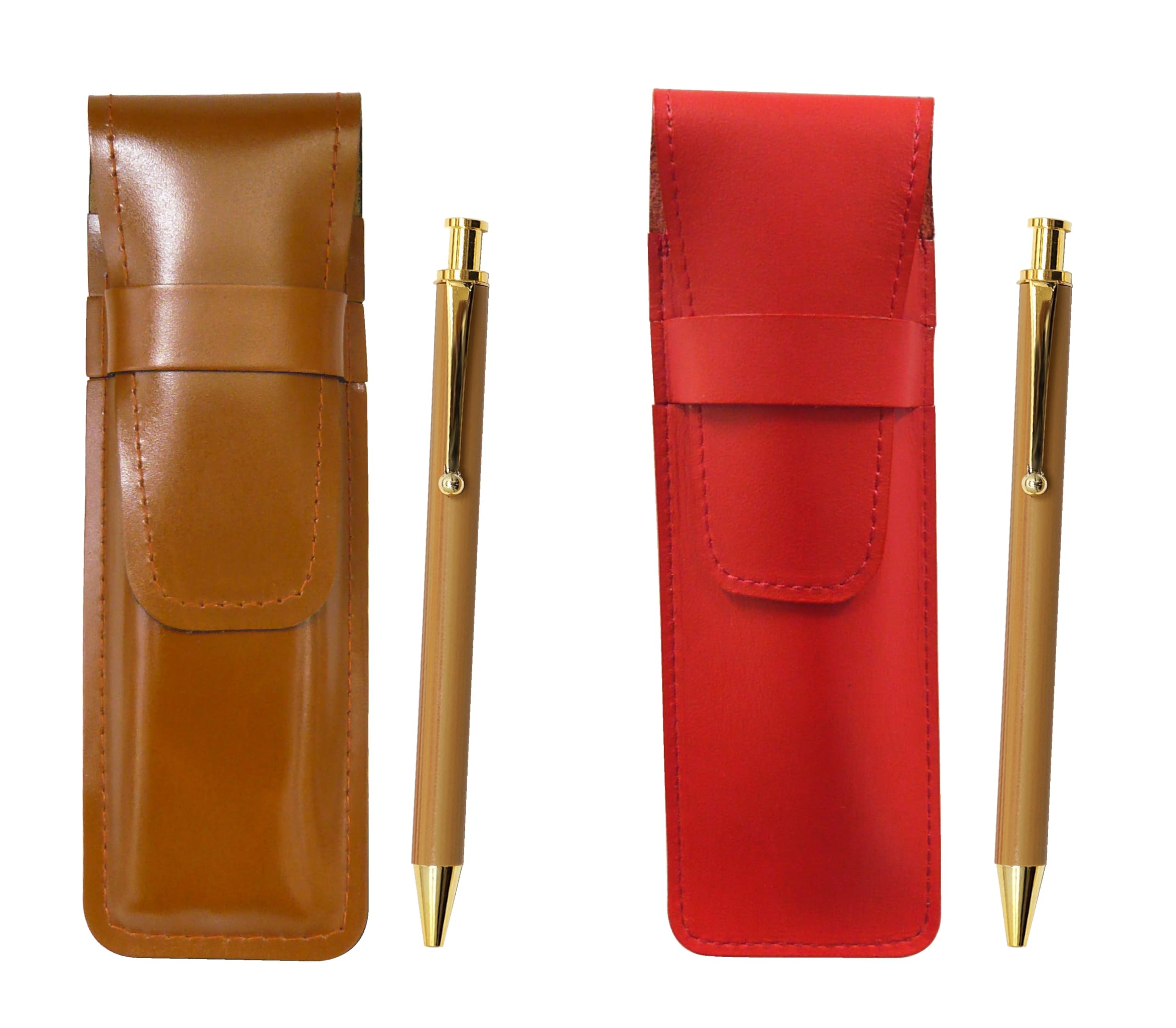 

Slim cowhide pencil case red brown set bamboo pattern ballpoint pen ASCR-FB300CB