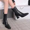 Side Zip Block Heel Single Boots Women's Autumn Square Toe Anti-Slip Wear-Resistant Block Heel Short Boots