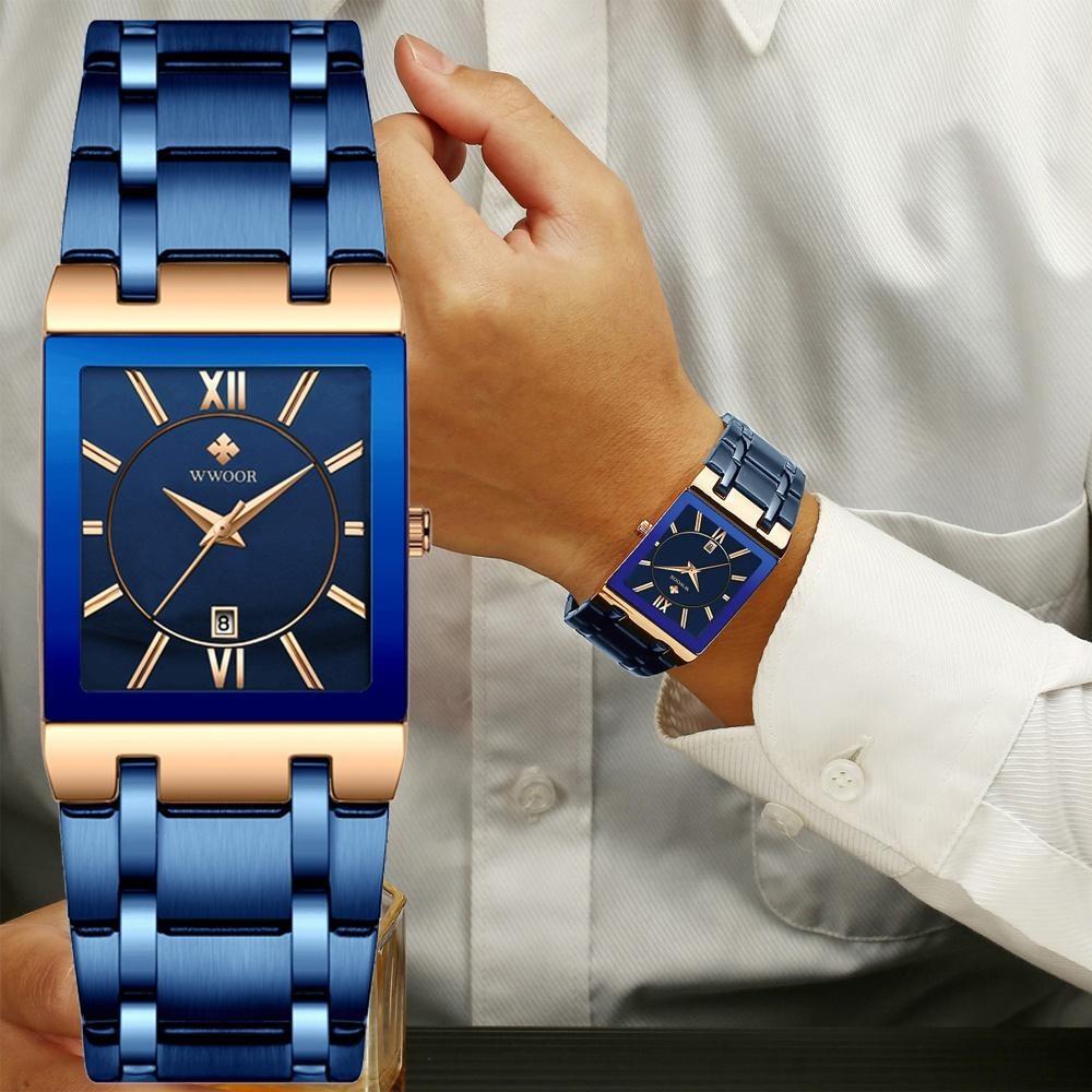 WWOOR Top Brand Luxury Steel Strap Business Quartz Watch Men Casual Waterproof Sports Watch
