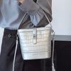 Popular Simple Foreign Style Stone Pattern Bucket Bag Korean Version Casual Work Commute Advanced Sense Messenger Bag Woman