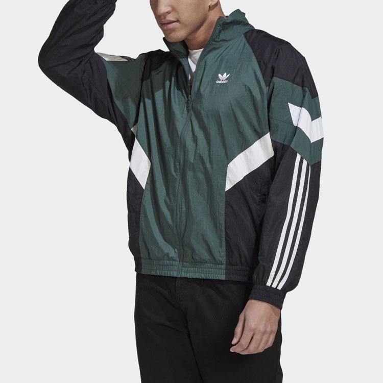 Adidas Originals Logo Print Color Block Zip-Up Stand Collar Jacket Men Jackets Green HK7321