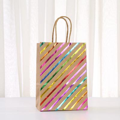 12/30pcs Rainbow Foil Kraft Gift Bags With Handles Paper Party Favor Bags For Birthday Gifts Candy Treats And Small Presents