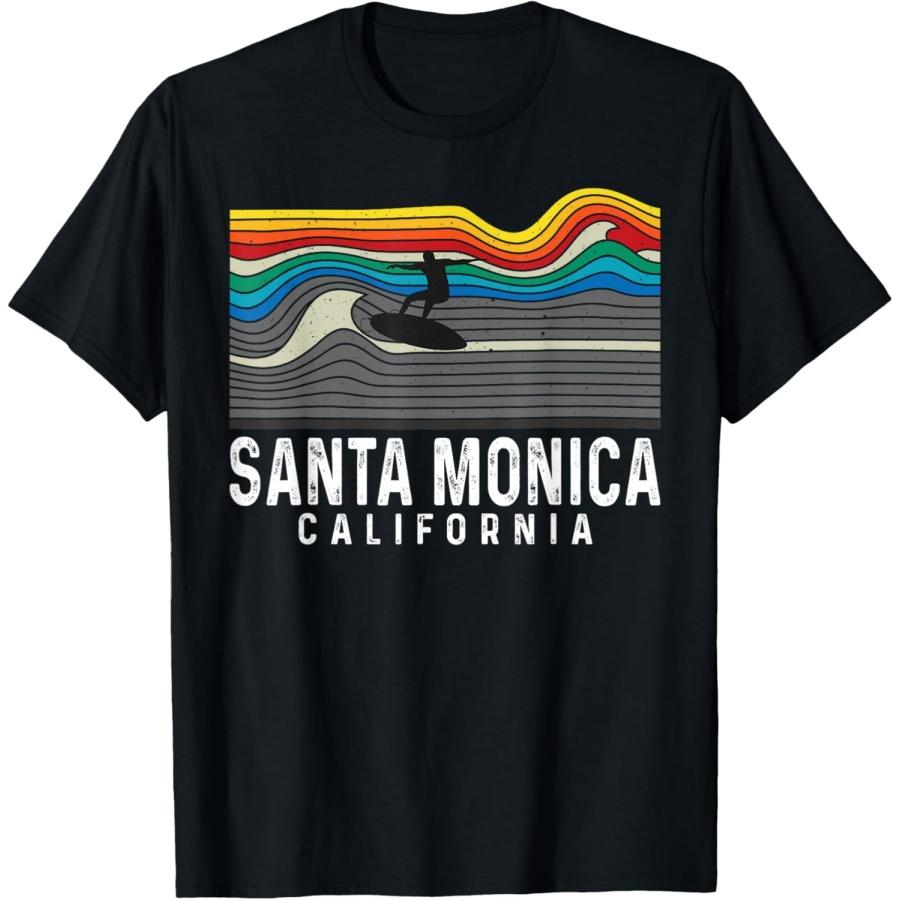 Retro Santa Monica Beach California Surfboarder Surfboard T-Shirt S