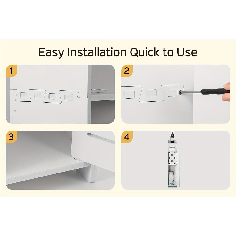 Compact Storage Unit for Bathrooms, Designed with A Slim Profile and Made From Durable PVC. Perfect for Small Areas, Easy To Put Together