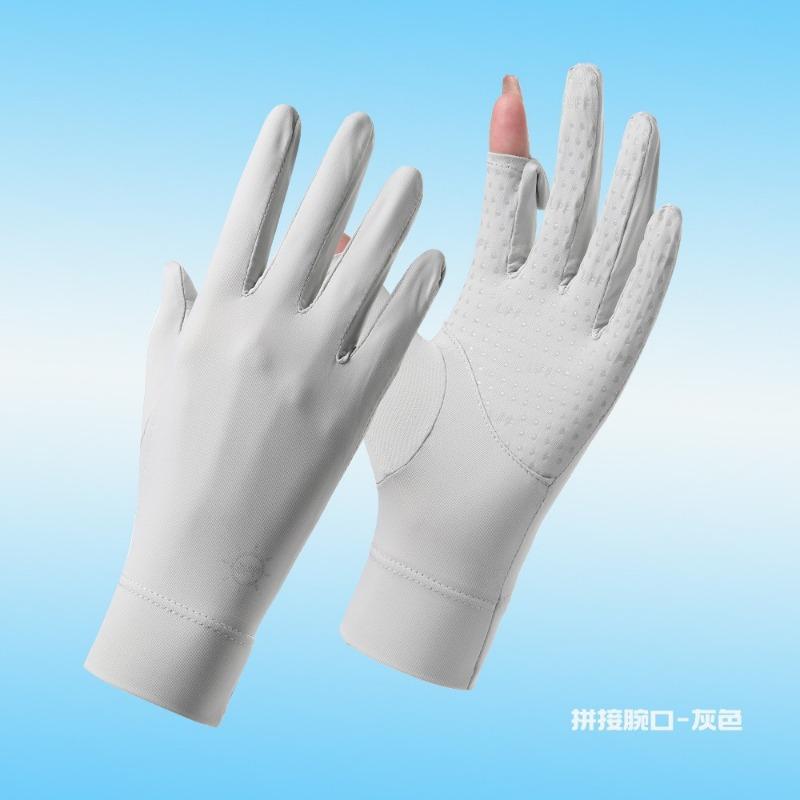 Sunscreen gloves summer women's outdoor UV protection and non-slip two-finger thin driving touch screen cool silk gloves