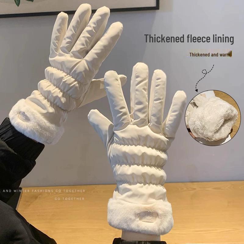 Damskie zimowe rękawiczki dotykowe w stylu koreańskim: Bawełna puchowa, Podszewka z aksamitu, Wodoodporna, Wiatroodporna, Idealna do jazdy na nartach i jazdy na rowerze