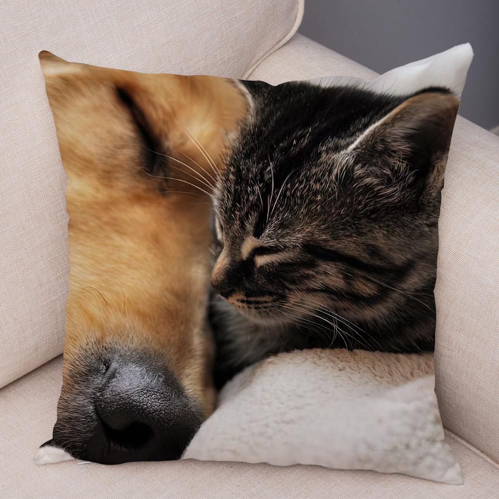 Cute Cat Dog Photo Cushion Cover Realistic Animal Portrait Print Soft Blend Sofa Living Room Bedroom Home Decor Throw PillowCase