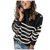 Fashion Women Stripes Buttons High-necked Long Sleeves Tops Pullover Sweater