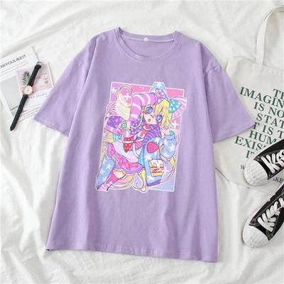 Ulzzang Cute Cartoon słodkie dziewczyny japońska moda uliczna Harajuku różowy Kawaii Casual topy Vintage luźna e-dziewczyna letnia koszulka damska