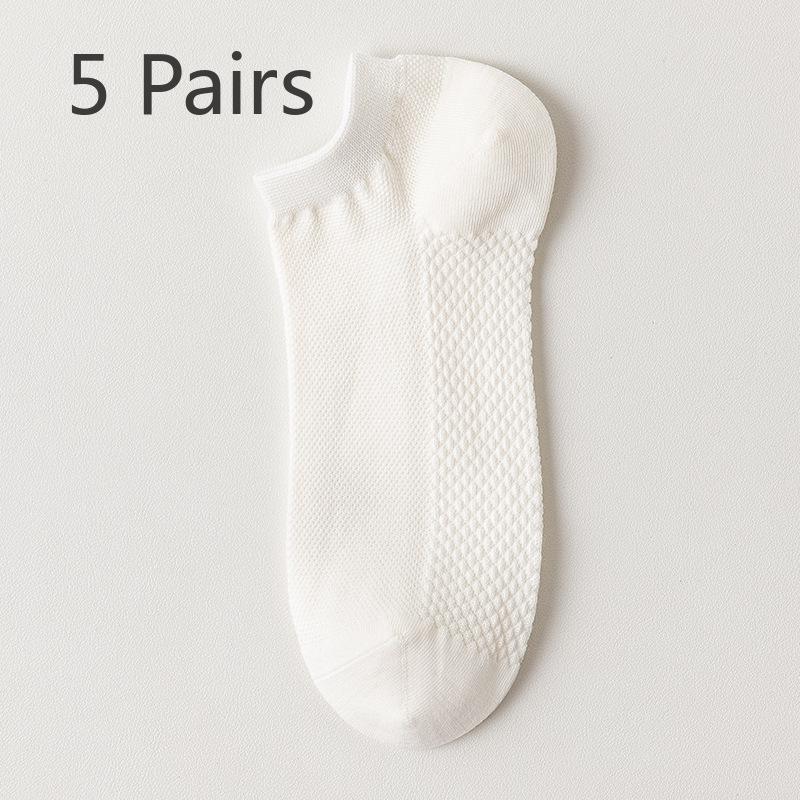 5 Pairs Boat Socks Men's Summer Invisible Socks Deodorant Absorbent Low Top Shallow Mesh Socks Non-slip Heel Socks