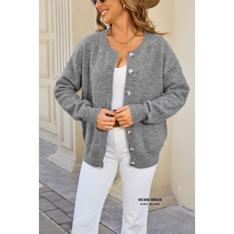 

Winter New Round Neck Pocket Large Size Knitted Cardigan Top Small Coat Sweater for Women S серый