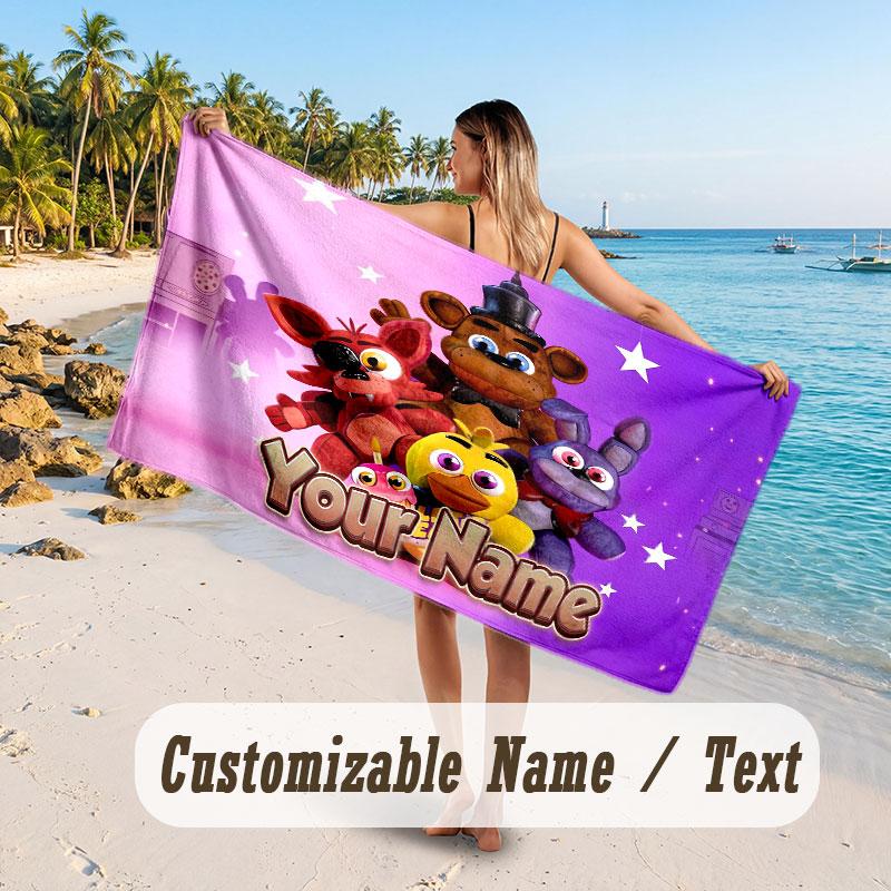 Personalized Beach Towel,Five Nights At Freddy’s Custom Printed Name Text, Super Absorbent Towel For Beach Vacation