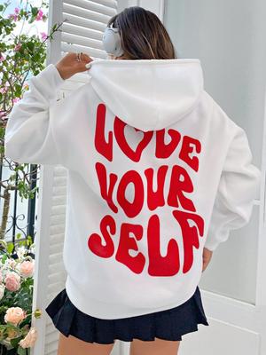 Love Yourself Katoenen Bedrukte Hoodies Casual Oversized Truien Trend Comfortabele Trainingspak Dagelijkse Harajuku Dames Sweatshirt
