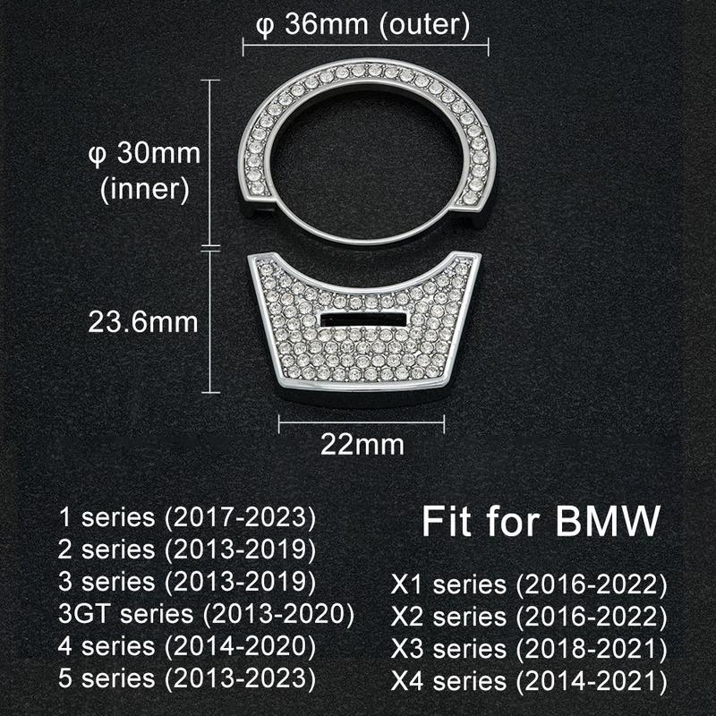 Diamond Steering Wheel Start Button Media iDrive AC Volume Knob Metal Crystal Sticker Accessories for BMW 5 X3 X4 Series