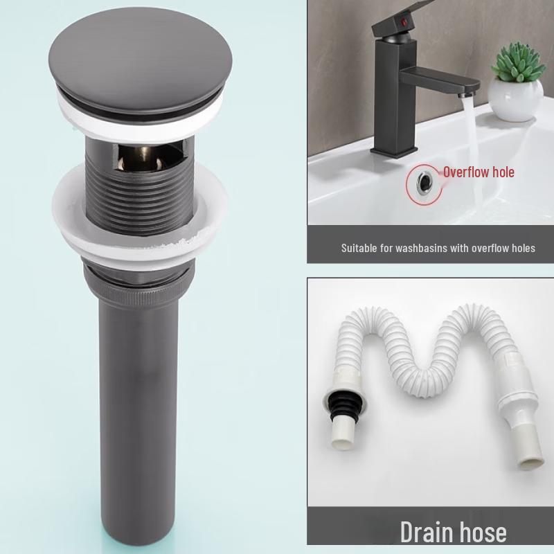 LANGZHIWEN Gunmetal Grey Bathroom Sink Pop-Up Drain Assembly