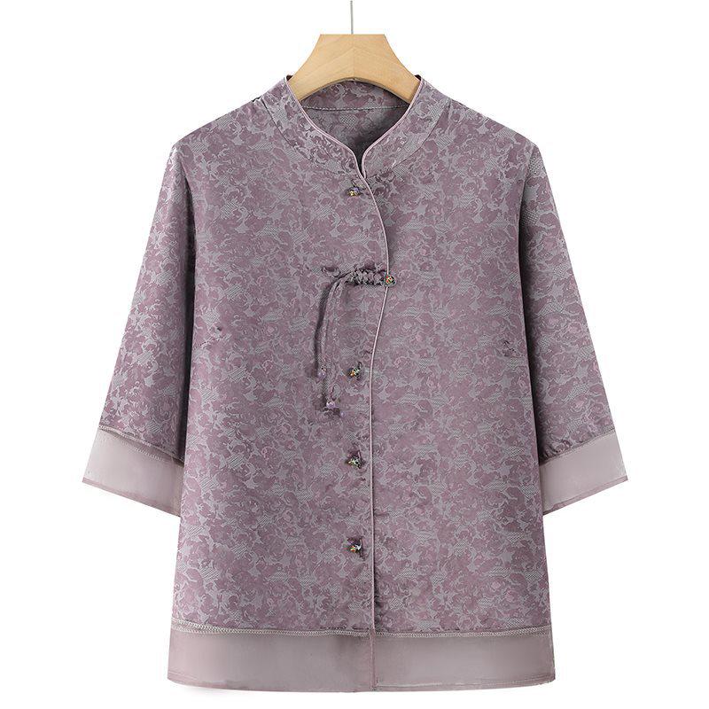 

Chinese Style Summer Shirt for Middle-Aged and Elderly Women: Grandma s Seven-Sleeve Top for 60-70-Year-Olds 2XL (100-115 lbs)