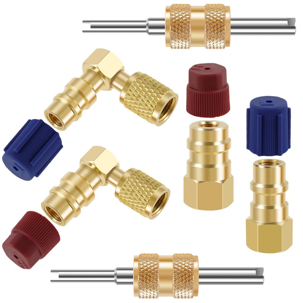 R12 To R134A Conversion Kit AC Fitting Port Retrofit Conversion Adapter 90° High/Low Side Retrofit Adapter Valve Core Remover