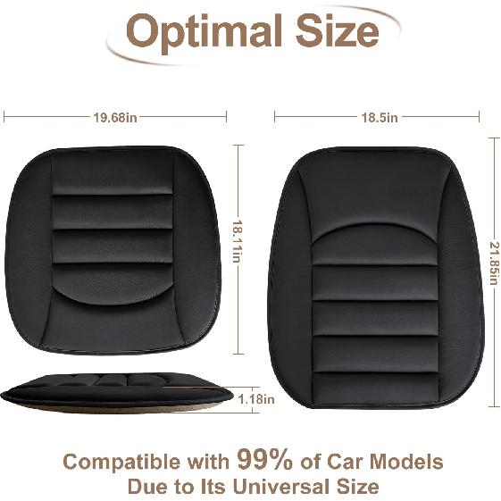 Memory Foam Car Seat Cushion With Breathable Fabric & Non-Slip Gel, Universal Fit For Car Truck Office Home 19.6X18X1.2 Black