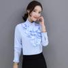 Spring Autumn New Stand Collar Ruffle Long Sleeve Blouse Women's Korean Professional Bottoming Shirt Solid Color Chiffon Shirt