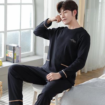 Conjunto de pijama informal de algodón de punto para hombre, ropa de dormir de primavera y otoño, de manga larga y pantalones largos, elegante y a la moda para tiempo libre.