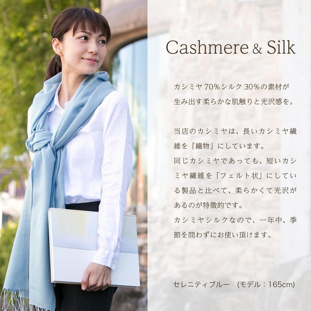 Cashmere and Silk Large Stole in Gift Mist 70x200cm [Pashmina Collection] Box, Gray,