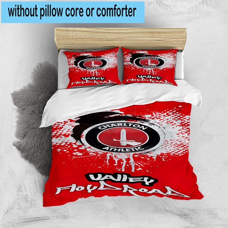 3PCS Football Charlton-Athletic Crest Bedding Set,Including 1pc Duvet Cover And 2pcs Pillowcases Perfect for Bedroom, Dormitory, Fan Christmas Gift