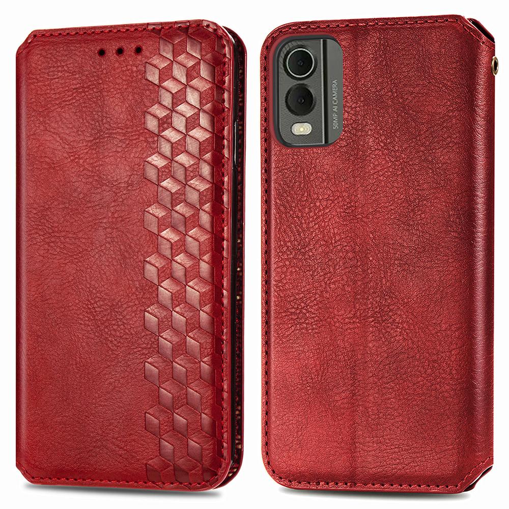 

For Nokia C32 PU Leather Case Rhombus Imprint Wallet Stand Phone Cover Red