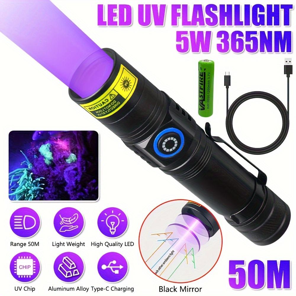 5W 365nm UV Black Light Torch Rechargeable High-Intensity 365nm UV Flashlight Ultraviolet Detector for Jade Money Pet Stain Tool