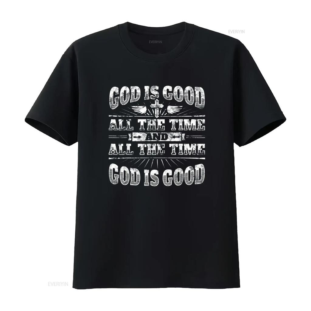 Cool Christian Saying T Shirt God Is Good All The Time Vintage Washed Streetwear Soft Top For Everyday Wear Designer Clothes