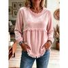 Women S Casual Loose Long Sleeve U Neck Lace Splicing Top
