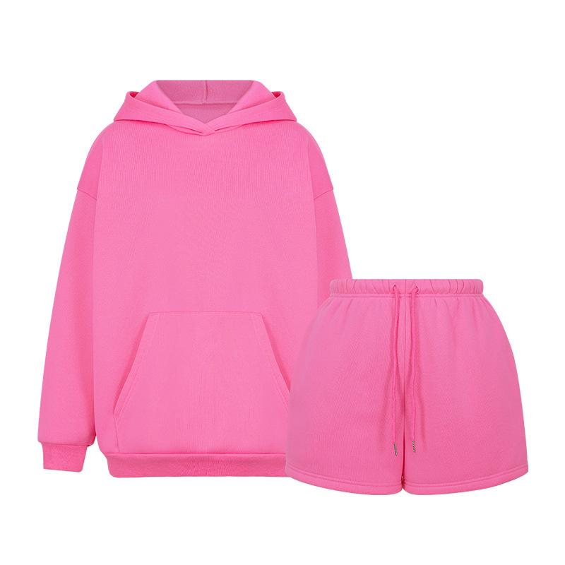 

Женский комплект толстовок, модный спортивный флисовый пуловер с длинными рукавами в европейском и американском стиле, розовая толстовка с капюшоном из двух частей XL розовый