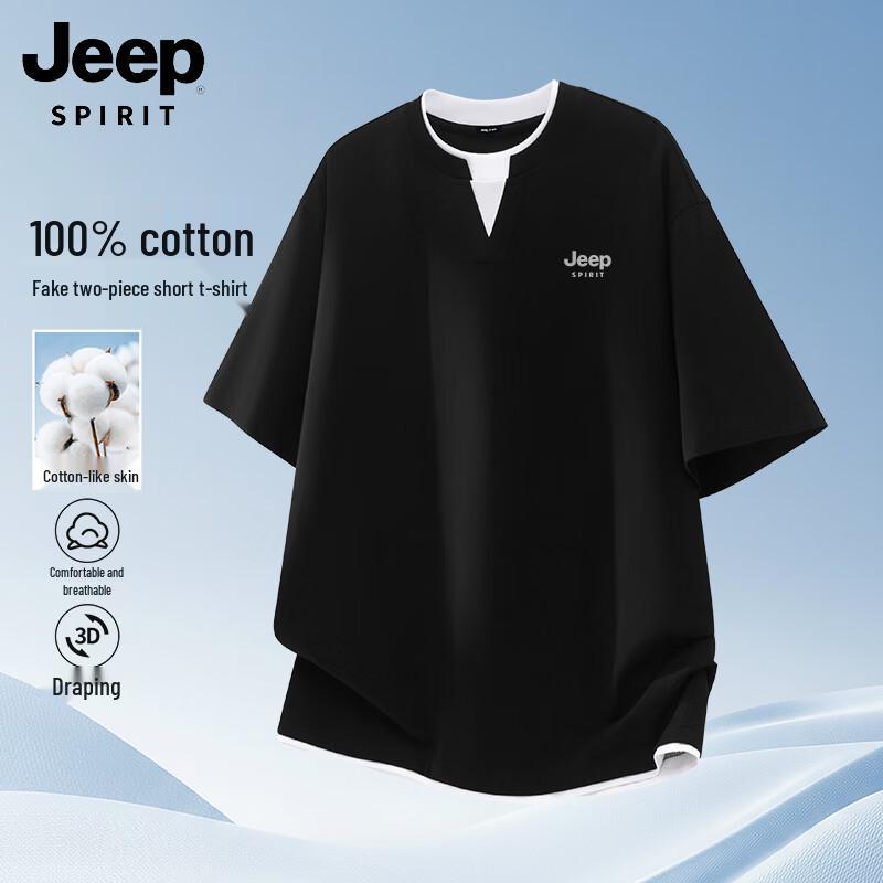 JEEP SPIRIT Men s Breathable Faux Two-Piece Short Sleeve T-Shirt 2XL