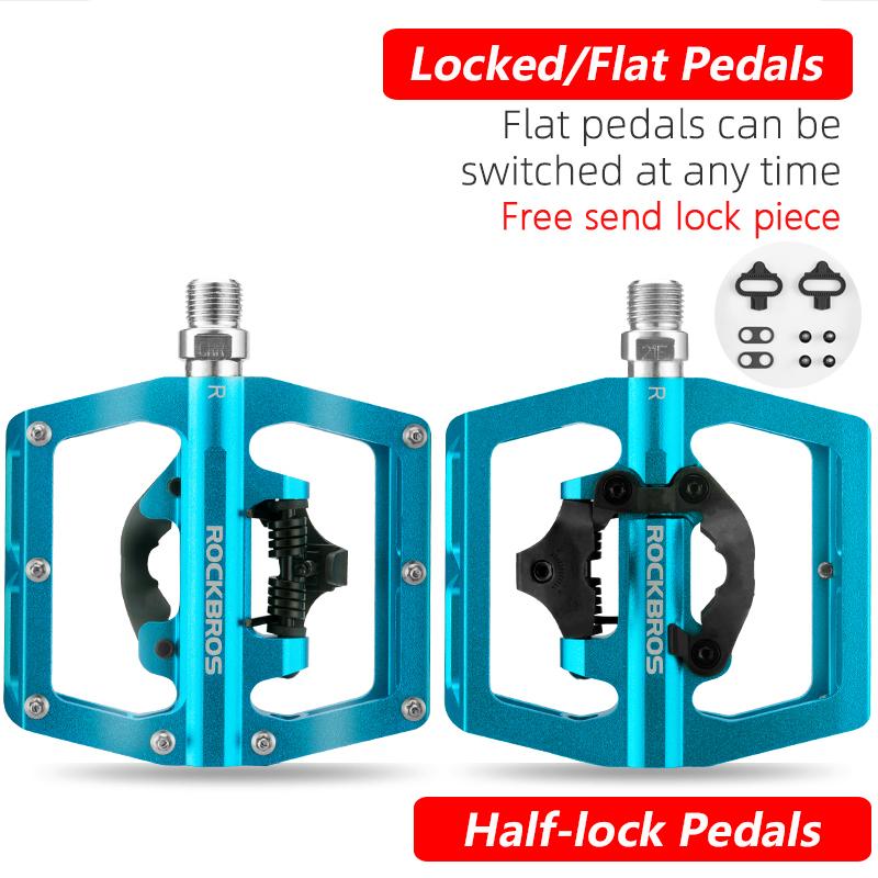 ROCKBROS 2 In 1 Bicycle Lock Pedal With Free Cleat For SPD System MTB Road Aluminum Anti-slip Sealed Bearing Lock Accessories