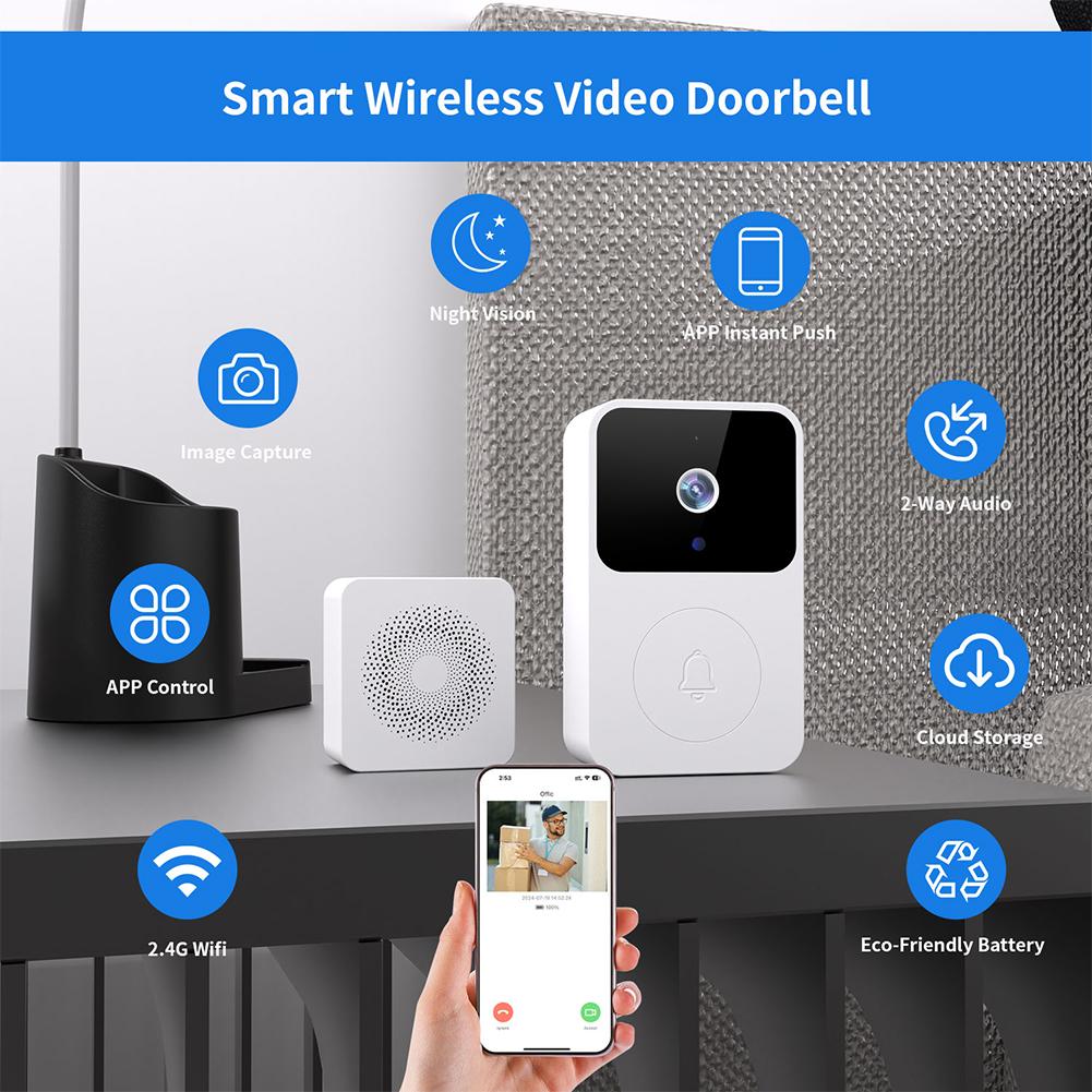2.4GHz WiFi Wireless Video Doorbell IR Night Vision Doorbell Camera APP Control Home Door Bell for Home Security Alarm System