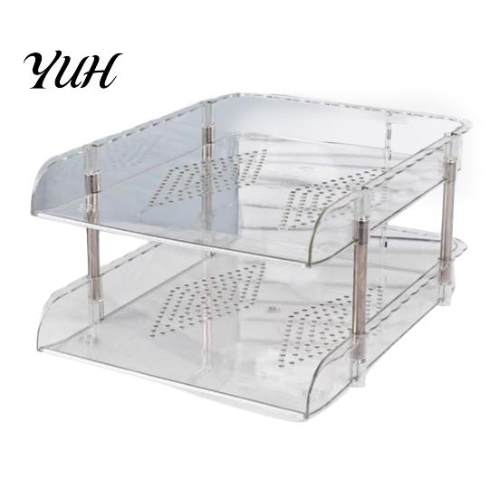 Stackable Office Storage Clear Desk Organizer, Transparent Layers PET File Rack, Stationery Box Space Saving Organizer for A4 Documents And