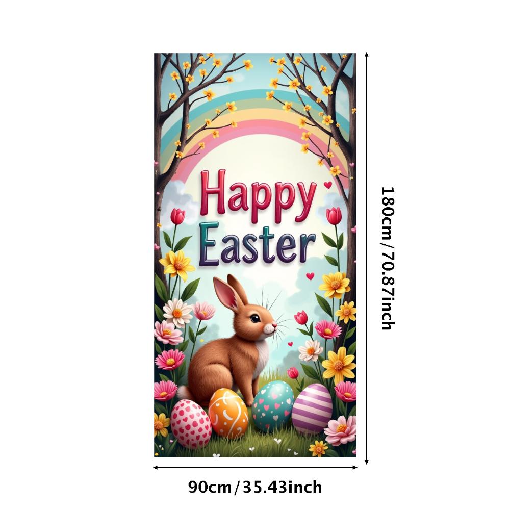 Happy Easter Banner Bunny Ears With Colorful Eggs Butterflies Backdrop Decorations Spring Celebration Background Party Supplies