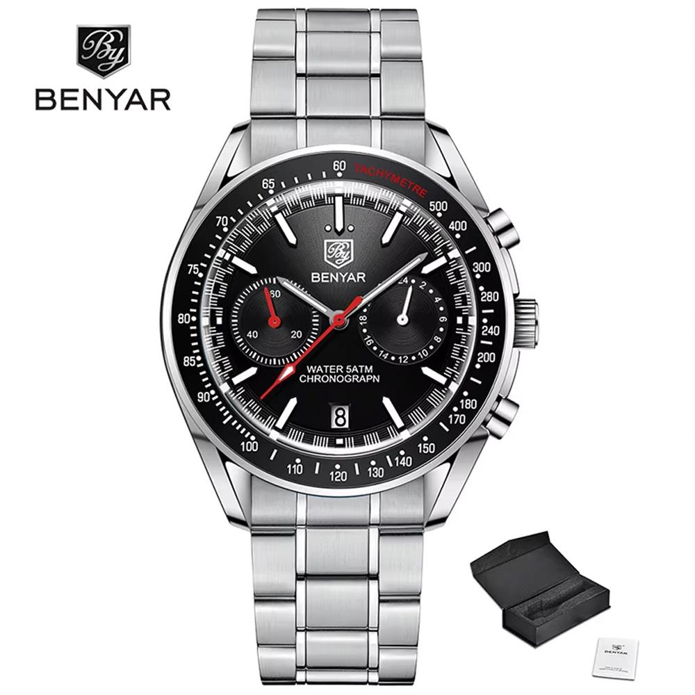 BENYAR New Moon Luxury Quartz Chronograph Men Watches Sports Waterproof Automatic Watch For Men Luminous Clock Reloj Hombre