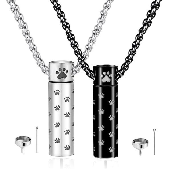 MOROTOLE Dog Urn Necklaces For Ashes Paw Print Ashes Urn Pendant Necklace Cylinder Cremation Necklace For Pet Ashes Urn Necklace For Puppy Pet