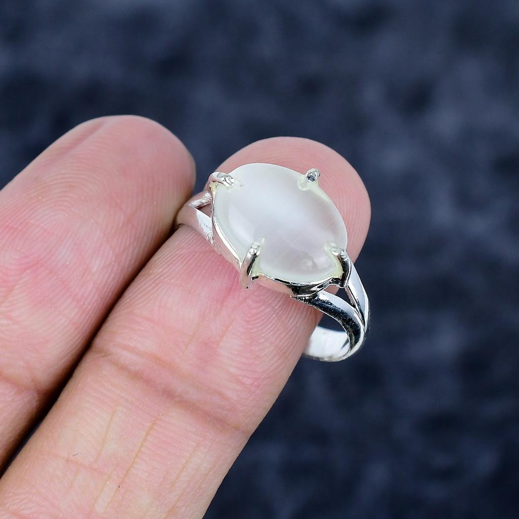 Aqua Chalcedony Gemstone Handmade 925 Sterling Silver Jewelry Ring Size 10 MM-3444