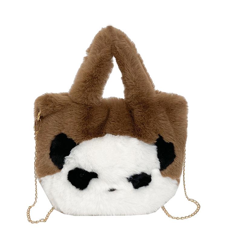 Women's Cute Panda Handbags Faux Fur Purses Plush Fluffy Shoulder Bag for Women Furry Tote Bag for Fall Winter Crossbody Bag Large-Capacity Bucket Bag