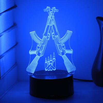 Luz de noite 3D criativa com toque de cor de pistola dupla, decoração de quarto - presente de aniversário - aniversário de formatura