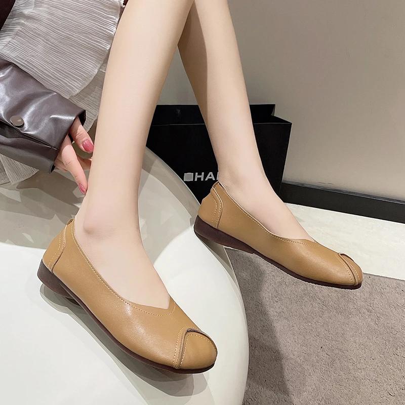 Spring and Autumn New Women's Shoes Fashion Solid Color Square Toe Low Heel Shallow Mouth Slip-On Women's Flat Shoes