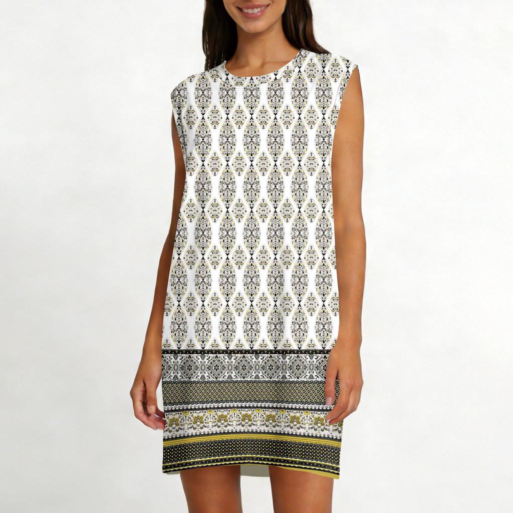 Women's Casual And Fashionable Round-neck Sleeveless Printing Mid Length Dress