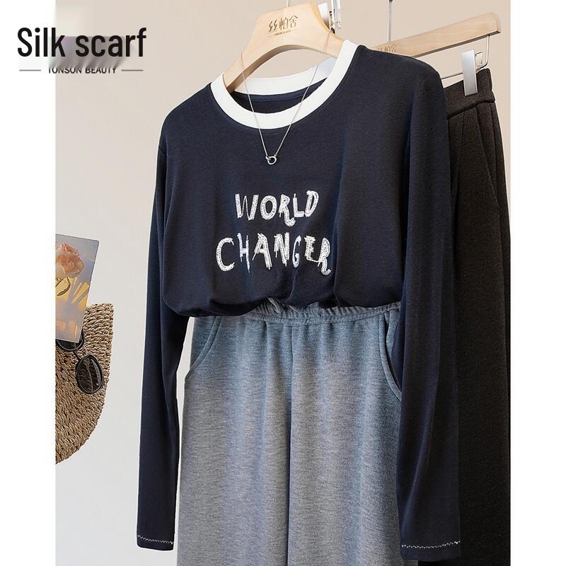 Sybill Women s Color Block Letter Print Round Neck Long Sleeve T-Shirt S