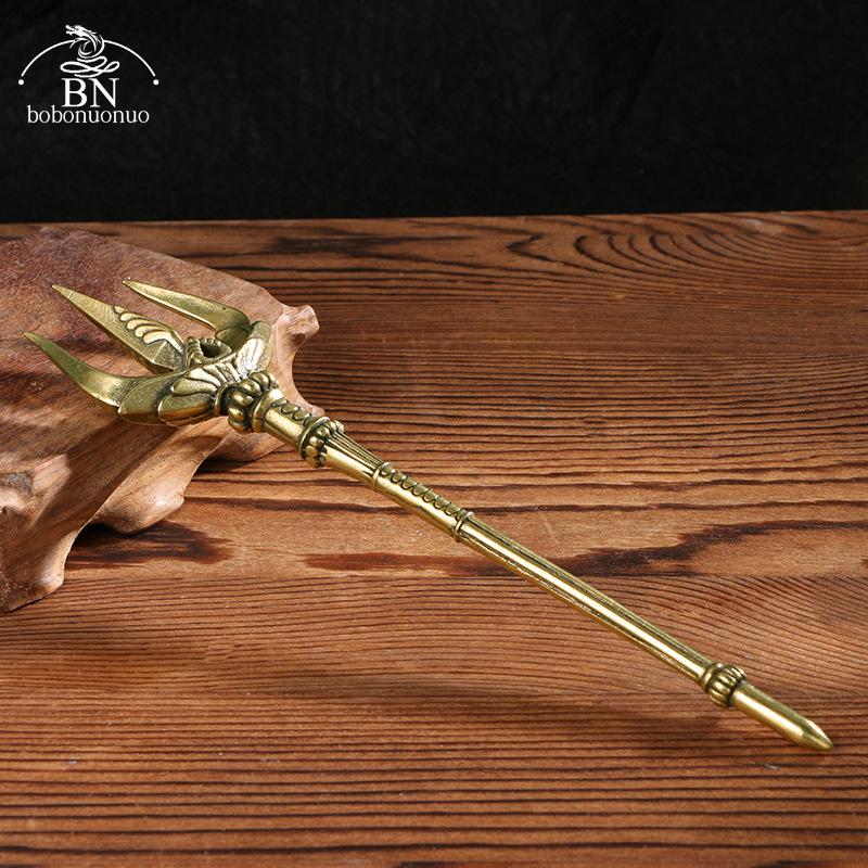 Copper Trident Tea Knife Desk Ornaments Vintage Brass Miniatures Figurines Decorations Greek Mythology Poseidon Accessory